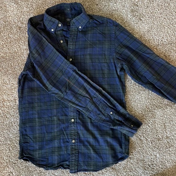 J.Crew Oxford Blue and Green Plaid Oxford Button Down - Picture 2 of 3
